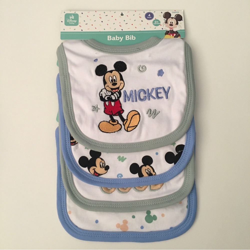 Disney Baby 4 Bibs Mickey Mouse Theme NEW Cotton Polyester